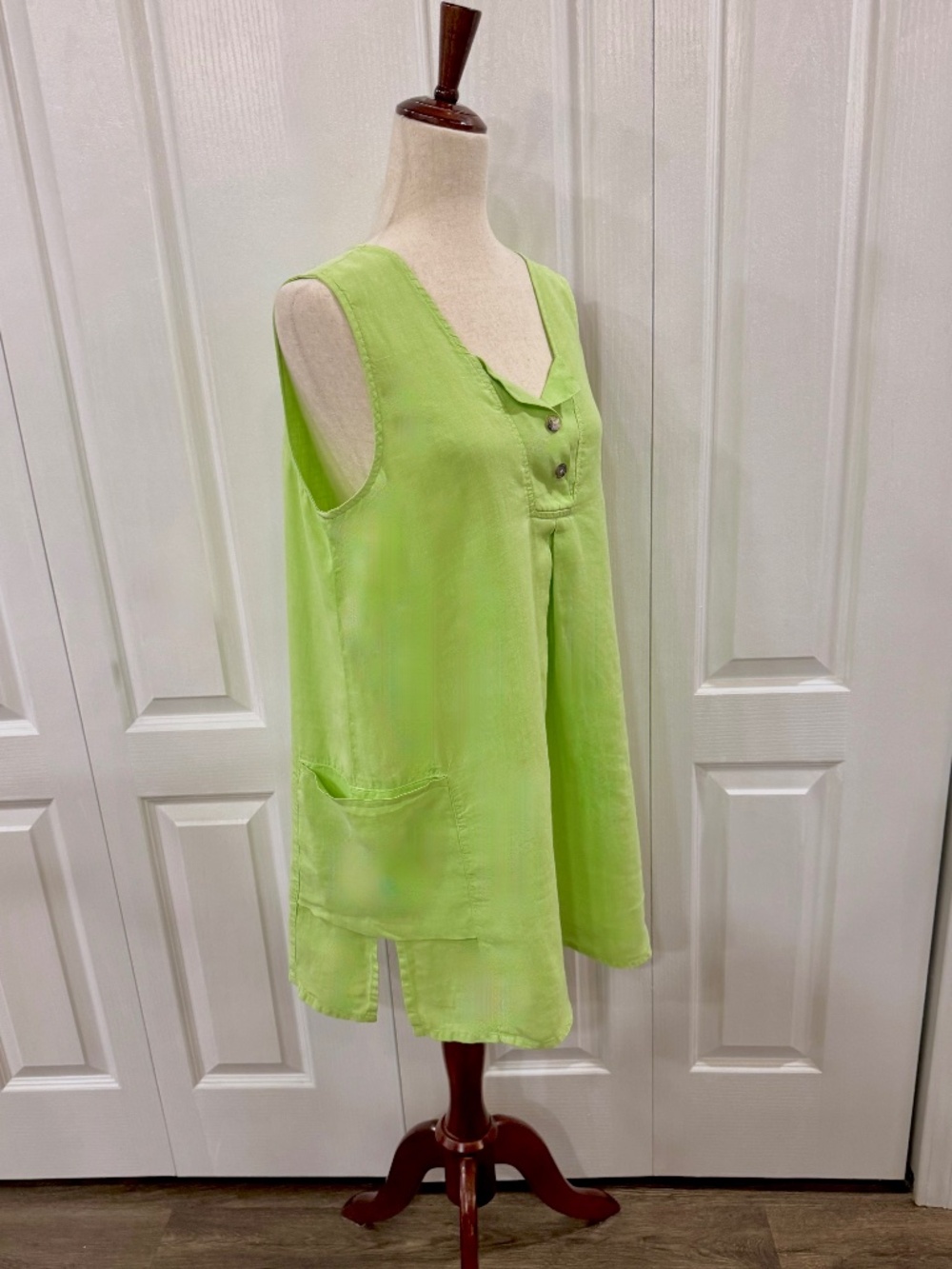 Vintage, Woman's Size M Tunic Dress, 100% Linen, Lime Green, Pockets by CLICK